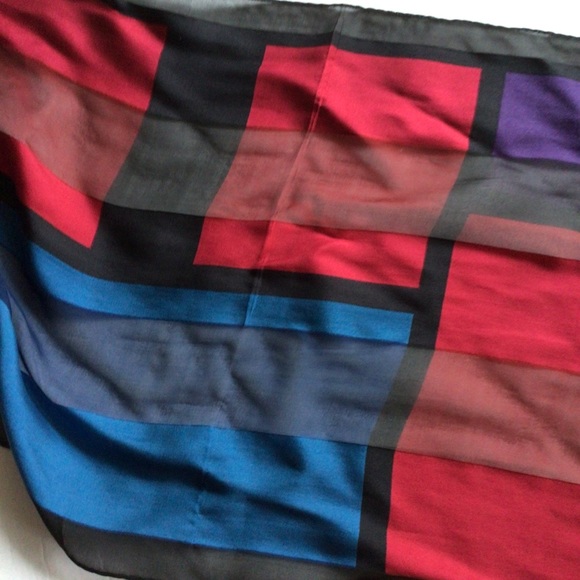 ACCESSORY STREET WINDOWPANE MULTI COLORED SILK NECK OR HAIR SCARF - Picture 7 of 10